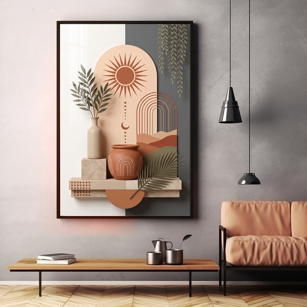 Terracotta Sun & Pottery Boho Premium Acrylic Vertical Wall Art