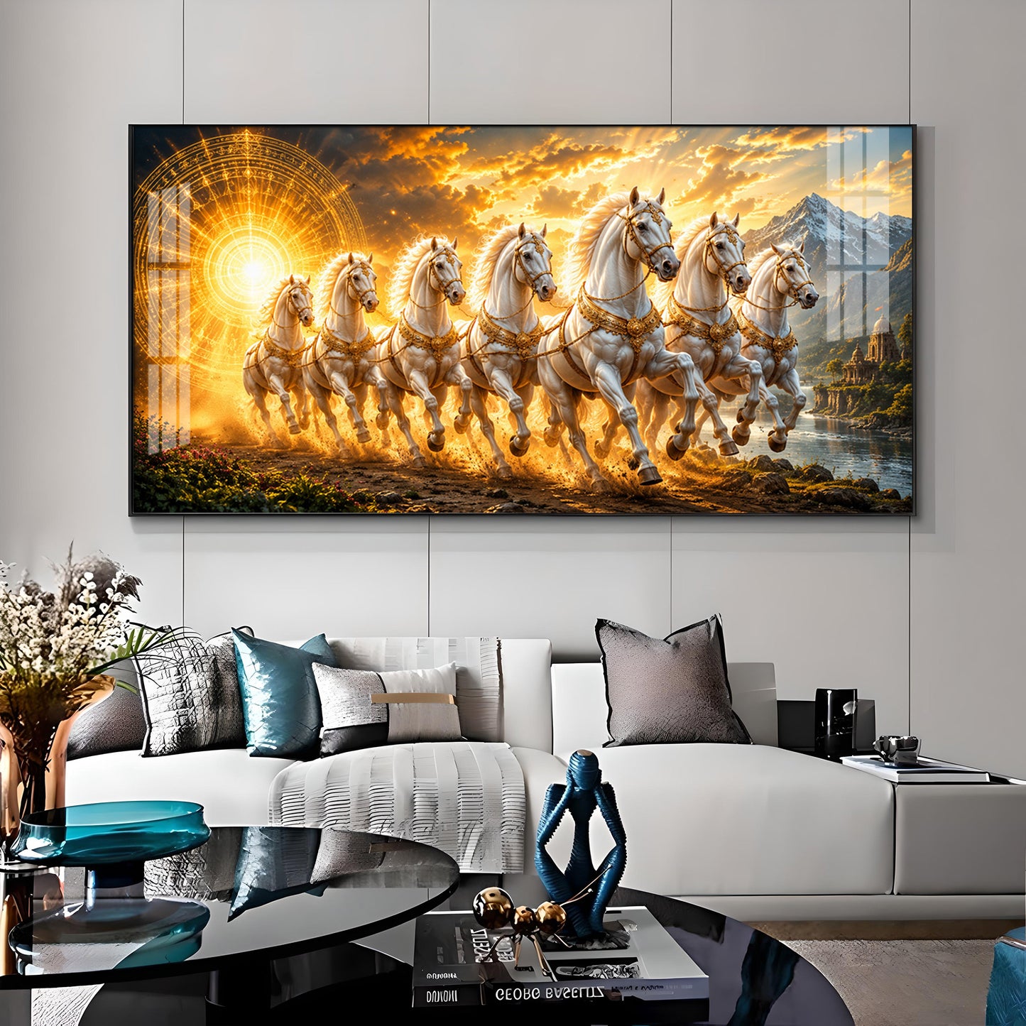 Seven White Horses Premium Acrylic Horizontal Wall Art