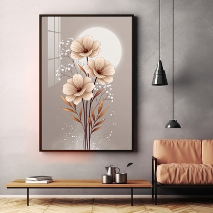 Soft Floral Bouquet & Moon Premium Acrylic Vertical Wall Art