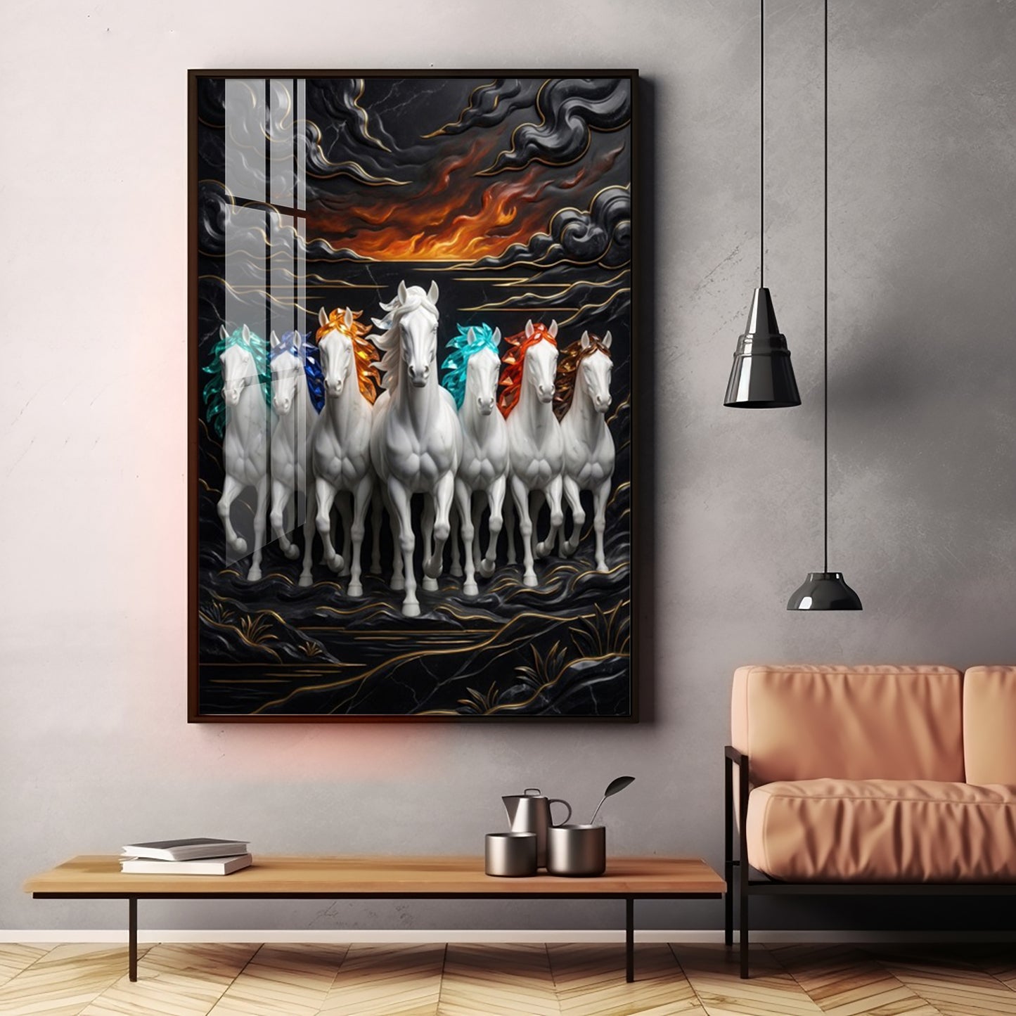 Seven White Horses Premium Acrylic Vertical Wall Art