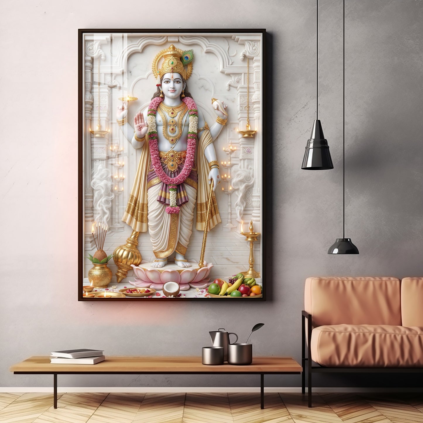Vishnu Bhagwan With Sudarshana Chakra Premium Acrylic Vertical Wall Art