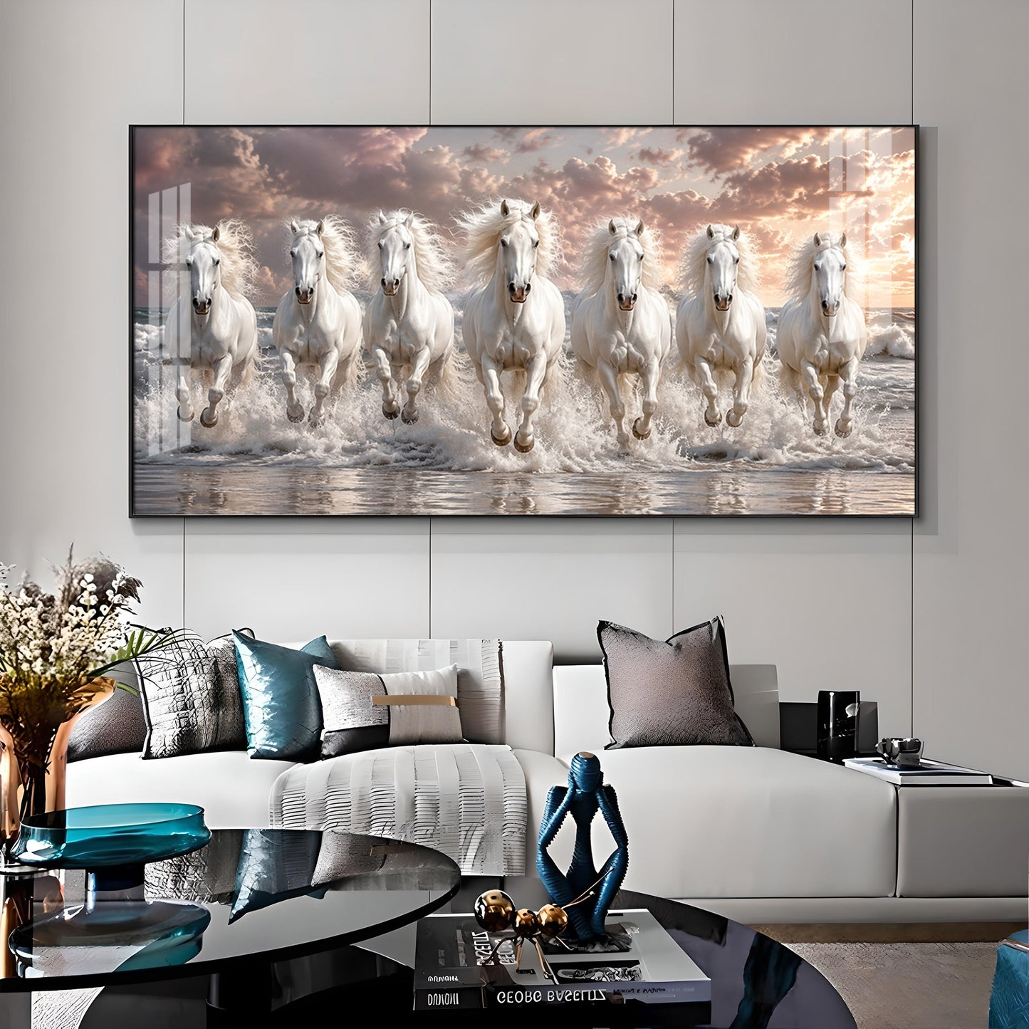 Seven White Horses Ocean Premium Acrylic Horizontal Wall Art