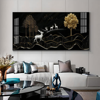 Deer Mountain With Golden Tree Premium Acrylic Horizontal Wall Art