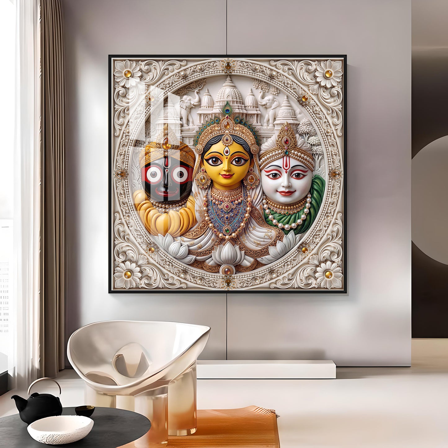 Lord Jagannath, Subhadra, & Balabhadra Premium Acrylic Square Wall Art