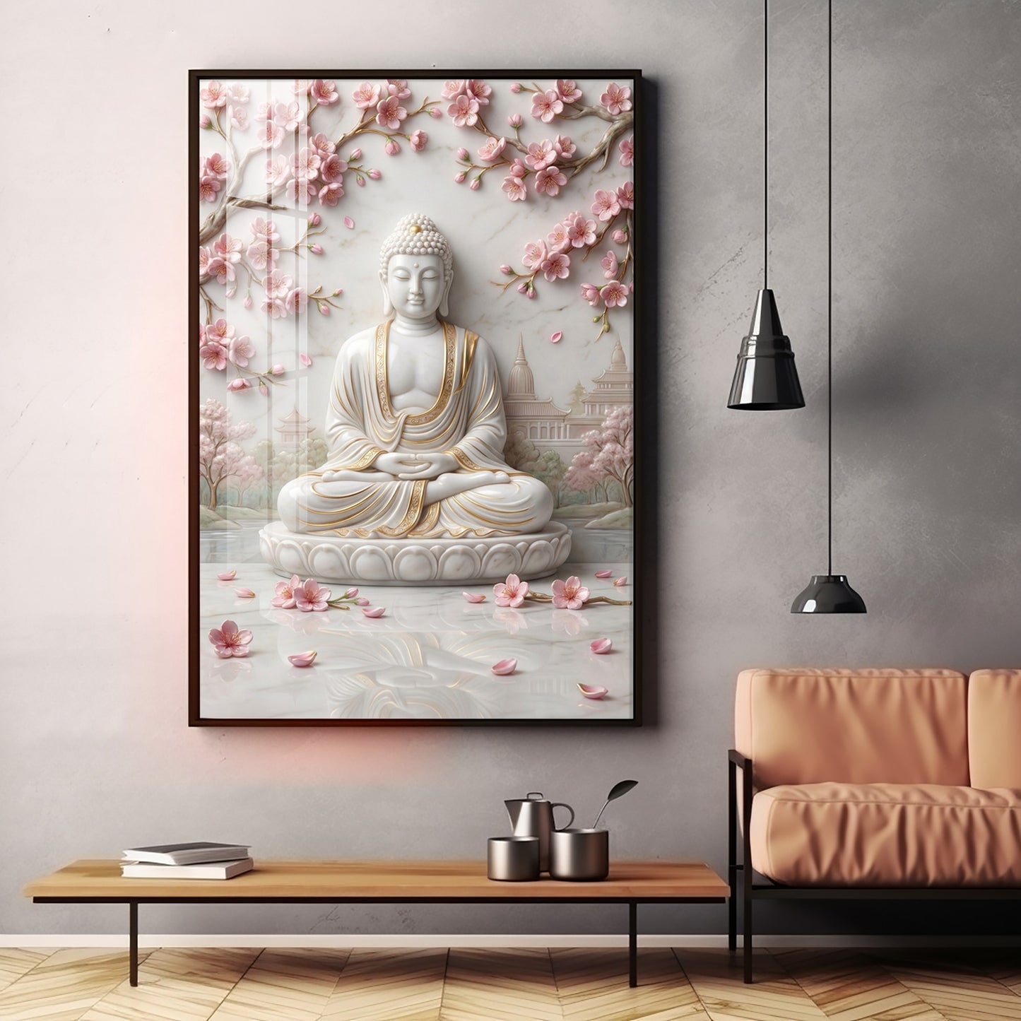 White Buddha Statue Premium Acrylic Vertical Wall Art
