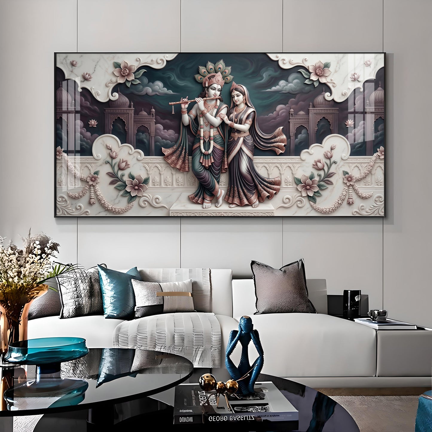 Divine Love Radha Krishna Premium Acrylic Horizontal Wall Art