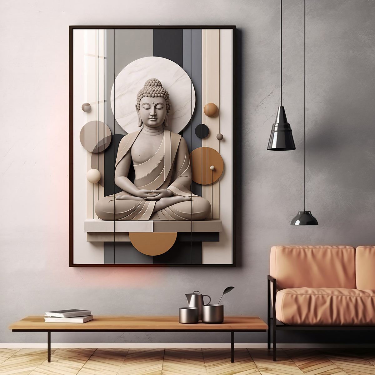 Geometric Meditating Buddha Premium Acrylic Vertical Wall Art