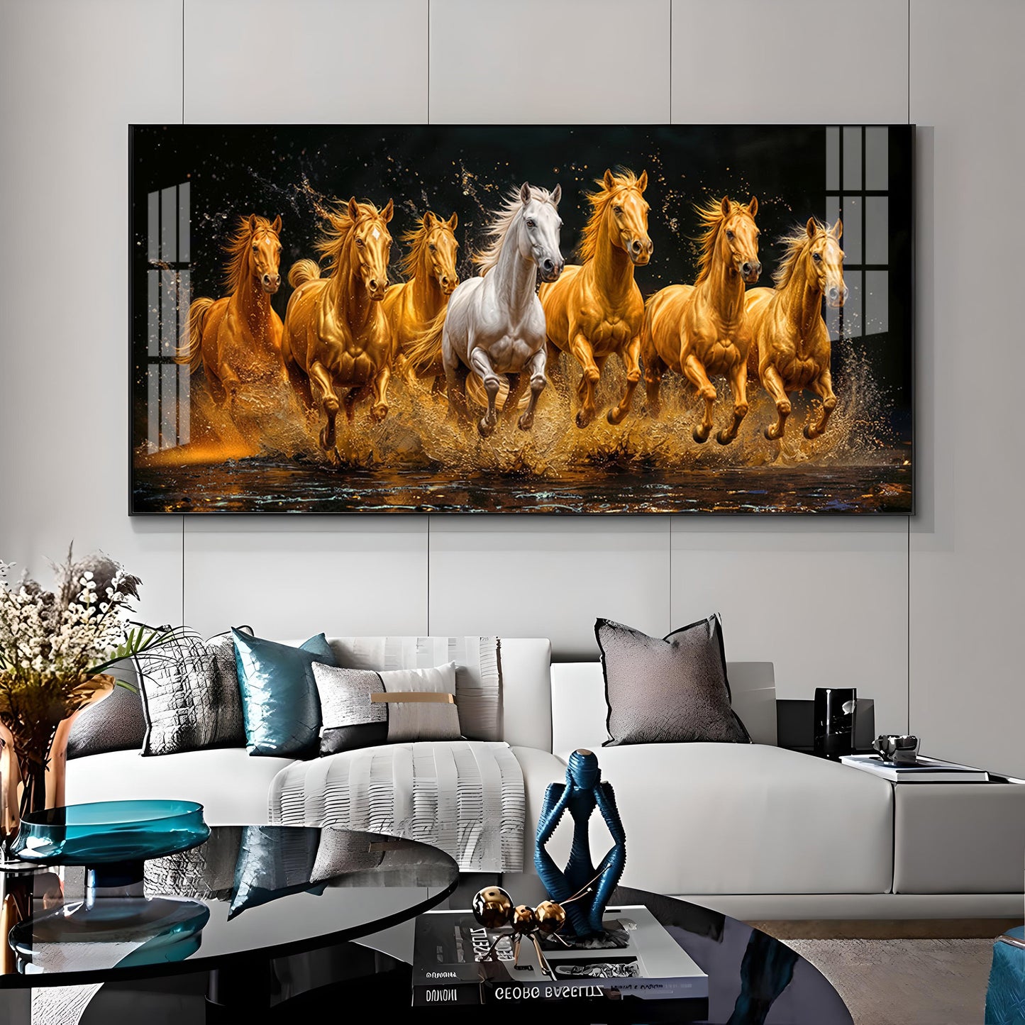 Seven Majestic Horses Premium Acrylic Horizontal Wall Art