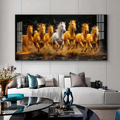 Seven Majestic Horses Premium Acrylic Horizontal Wall Art