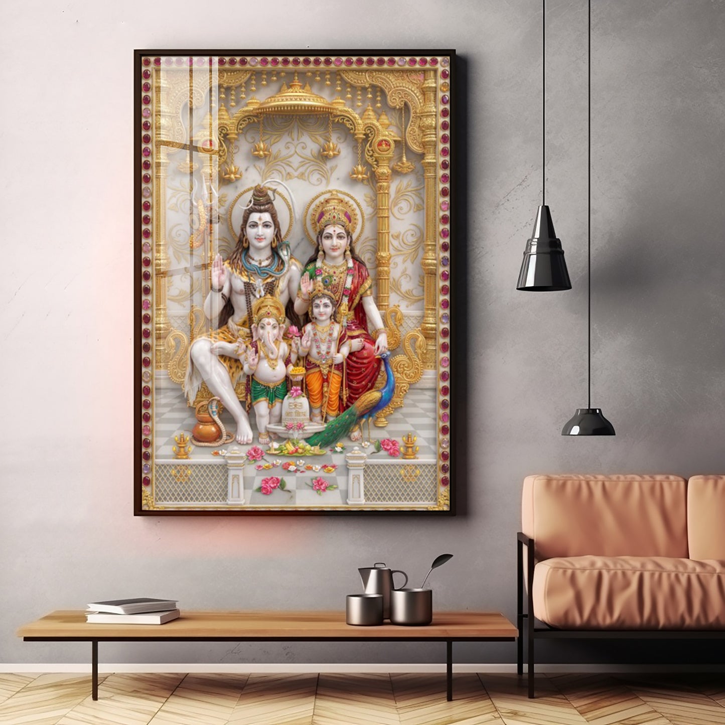 Blessings Of Shiv Parivar Premium Acrylic Vertical Wall Art