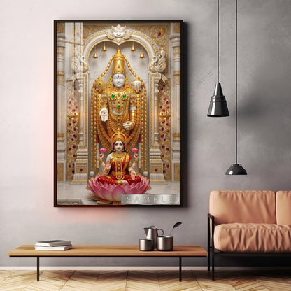 Tirupati Balaji With Devi Lakshmi Premium Acrylic Vertical Wall Art