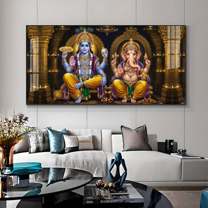 Lord Vishanu & Ganesh Ji Premium Acrylic Horizontal Wall Art