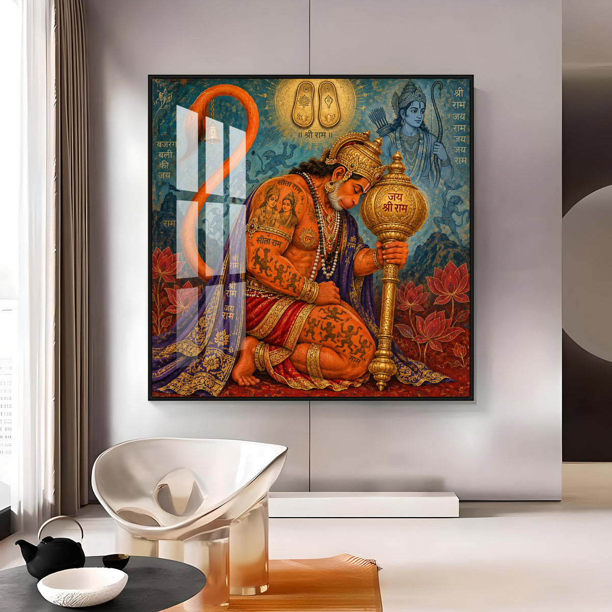 Hanuman Devotion Premium Acrylic Square Wall Art