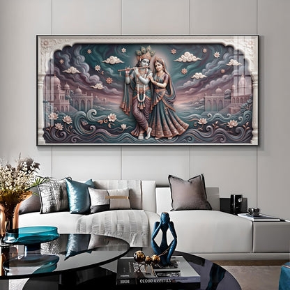 Radha Krishna In Lotus Filled Premium Acrylic Horizontal Wall Art