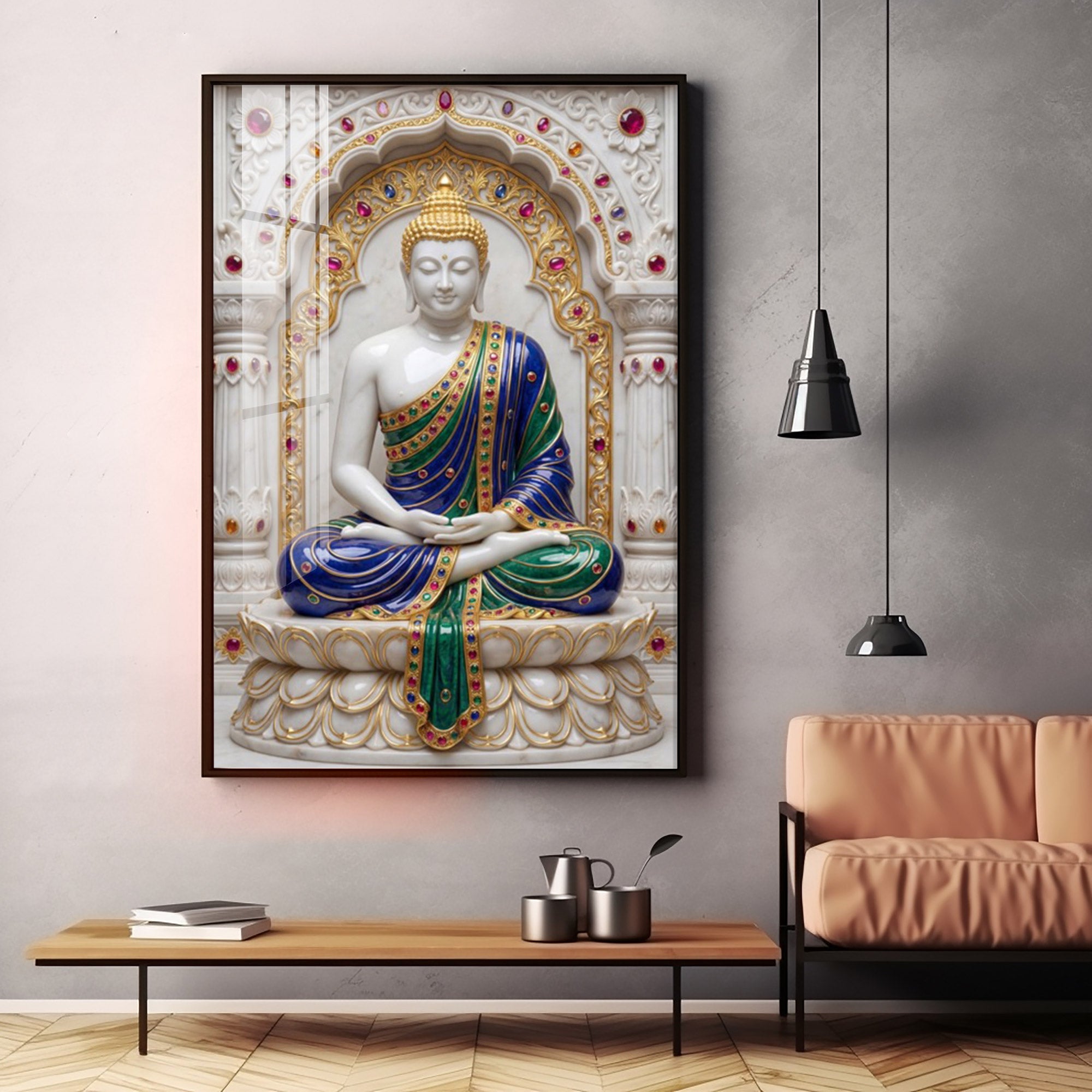 Enlightened Buddha in Royal Robes Premium Acrylic Vertical Wall Art