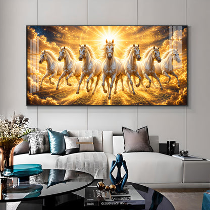 Beautiful Seven White Horses Premium Acrylic Horizontal Wall Art