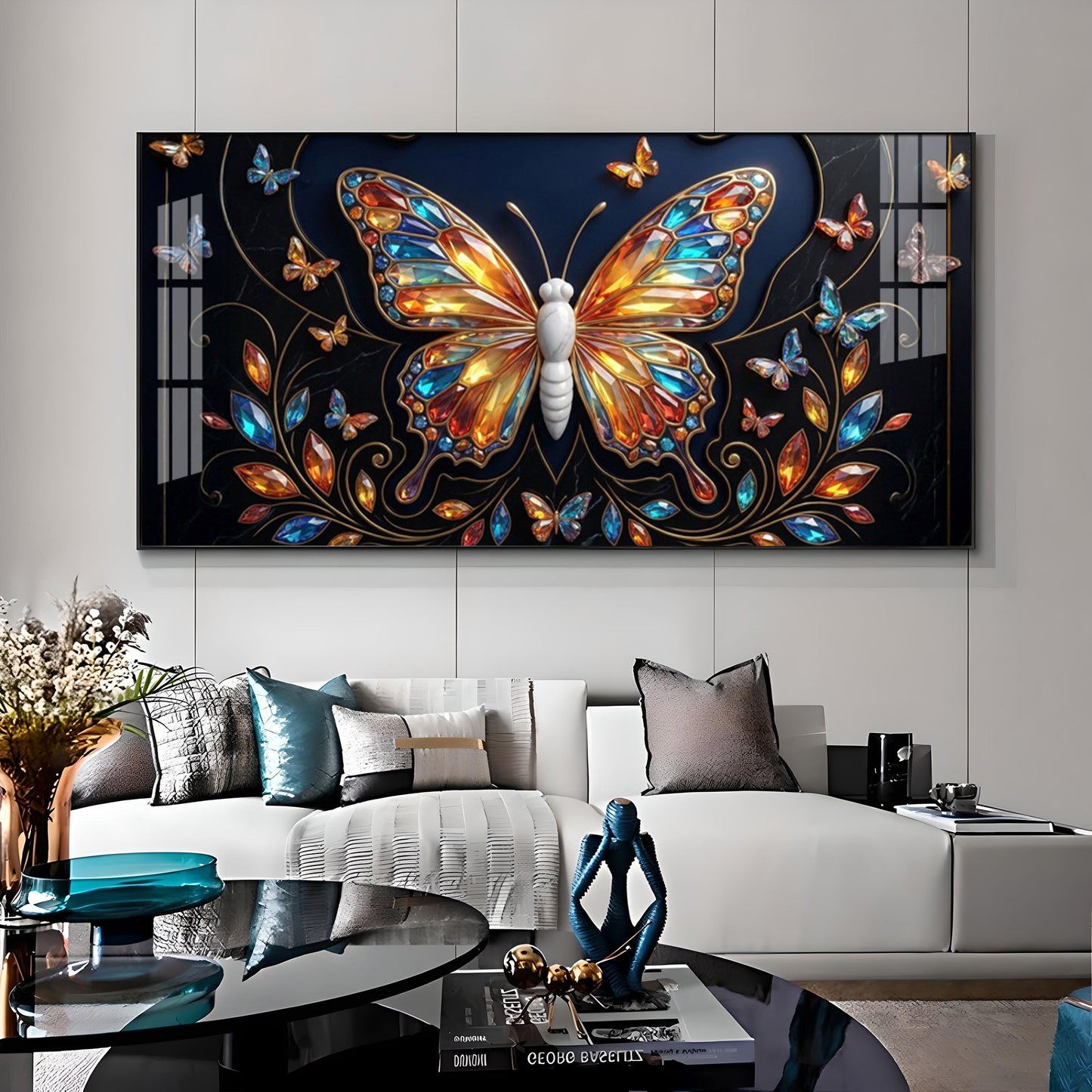 Colorful Butterfly With Stained Glass Effects Premium Acrylic Horizontal Wall Art