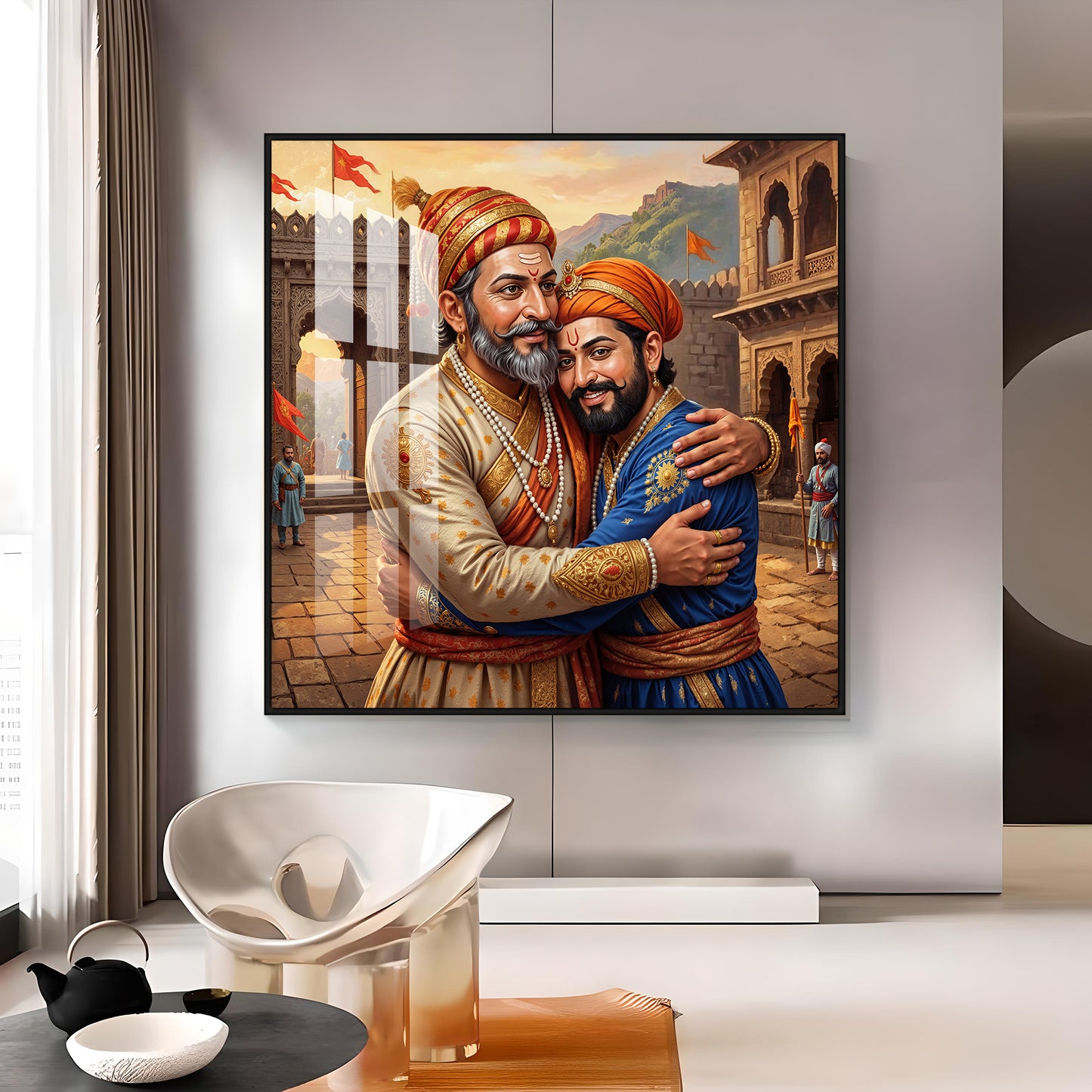 Shivaji Maharaj With Sambhaji Maharaj Premium Acrylic Square Wall Art