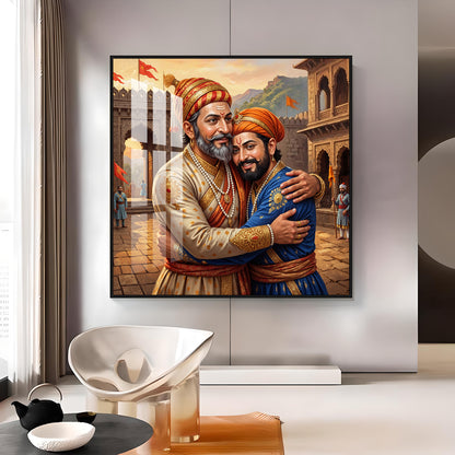 Shivaji Maharaj With Sambhaji Maharaj Premium Acrylic Square Wall Art