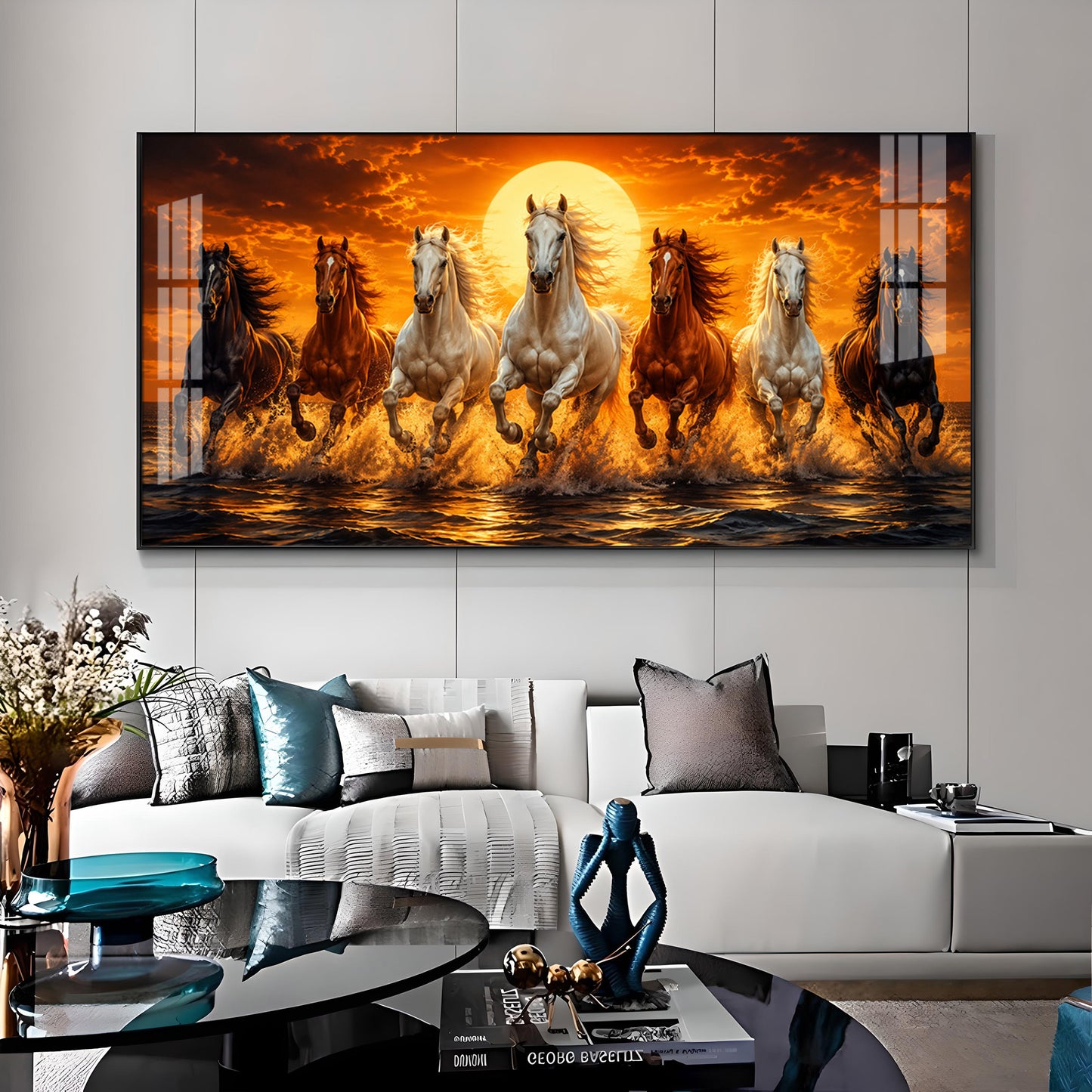 Seven Horses Sunburst Premium Acrylic Horizontal Wall Art