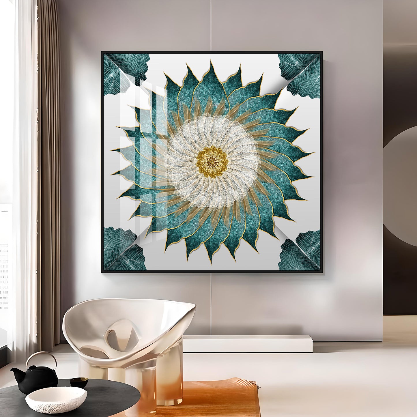 Leaf Rangoli Premium Acrylic Square Wall Art