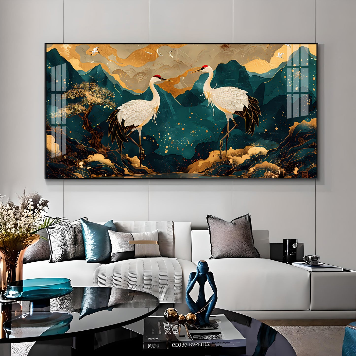 Serene Crane Pair Premium Acrylic Horizontal Wall Art