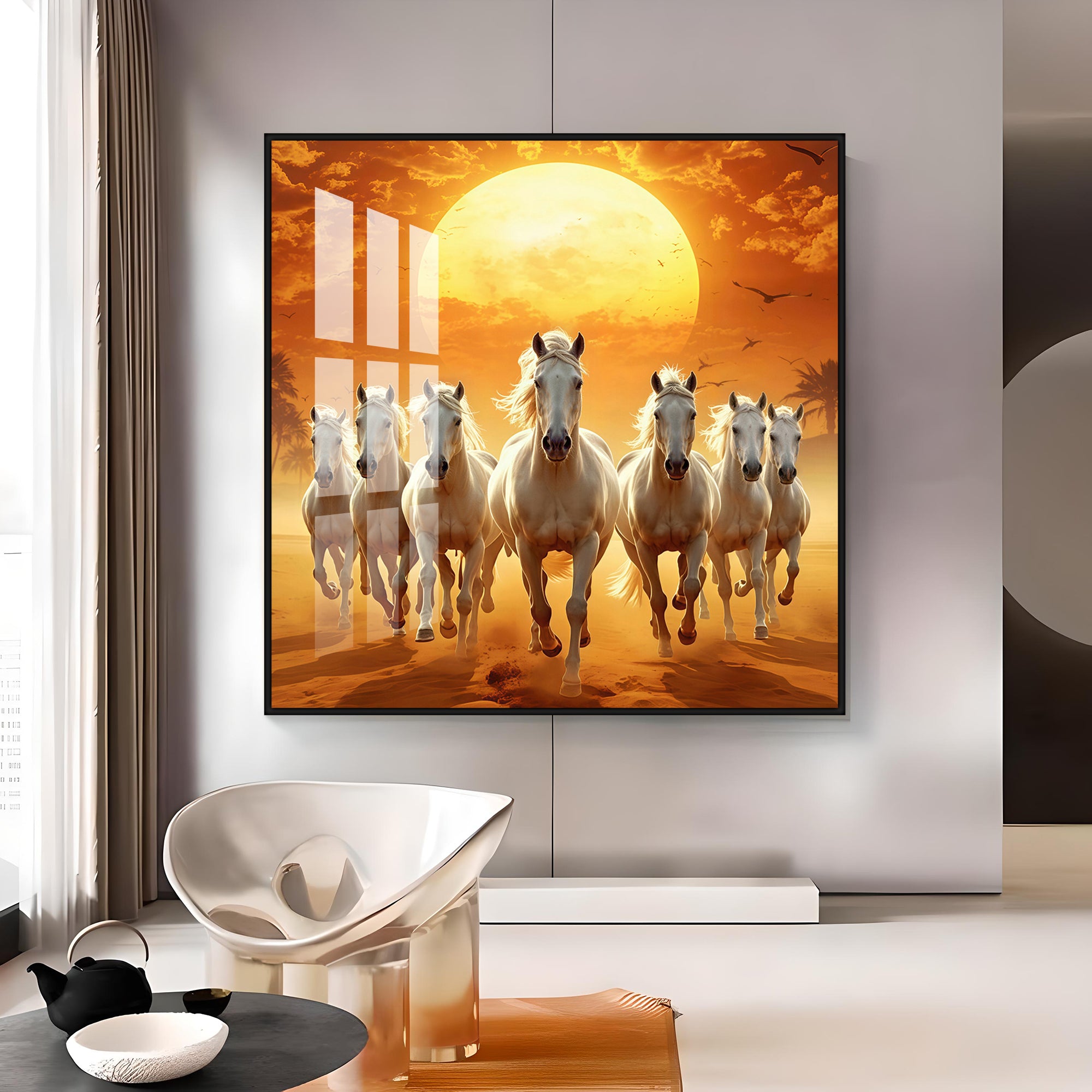 Seven White Horses Premium Acrylic Square Wall Art