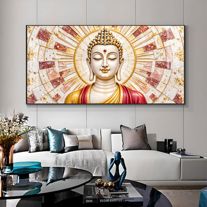 Golden Sunburst Buddha Premium Acrylic Horizontal Wall Art