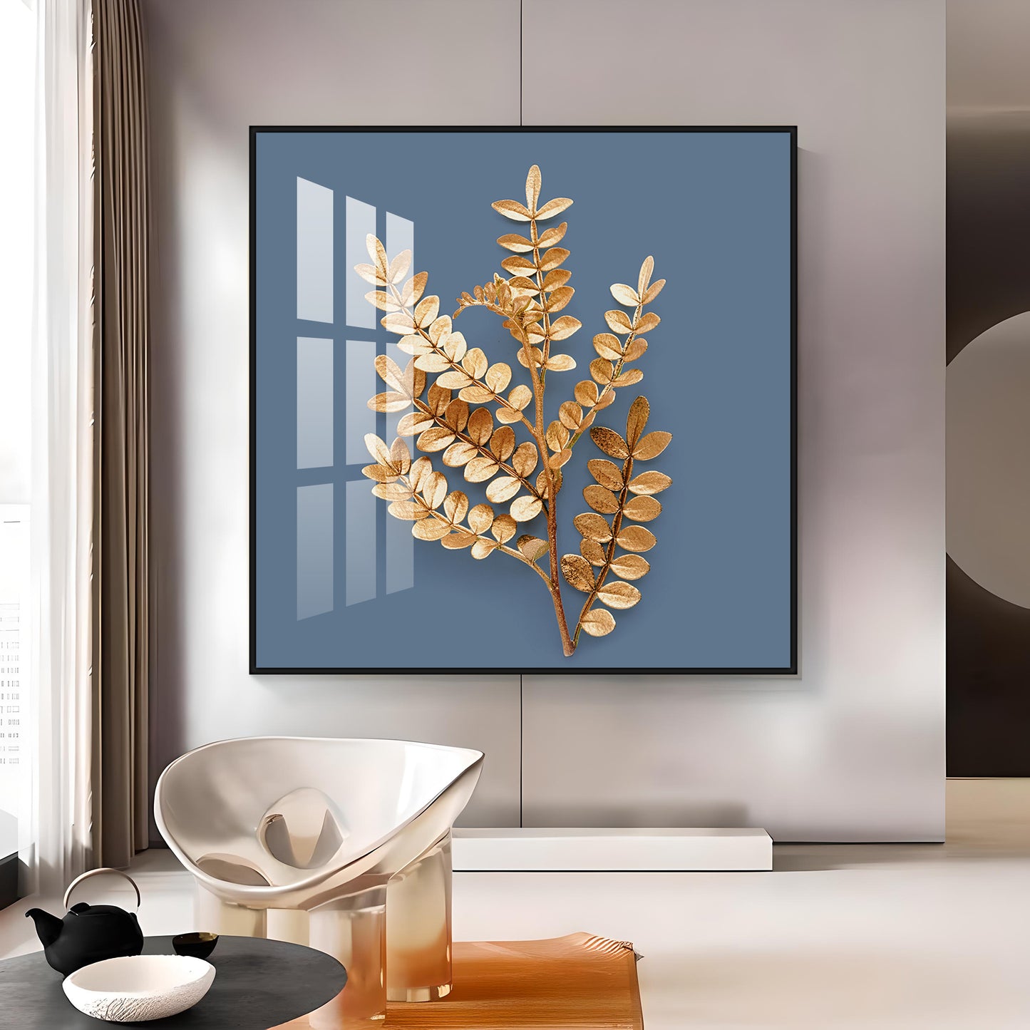 Golden Leaf Design Premium Acrylic Square Wall Art