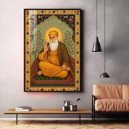 Guru Nanak Dev Ji Floral Border Premium Acrylic Vertical Wall Art