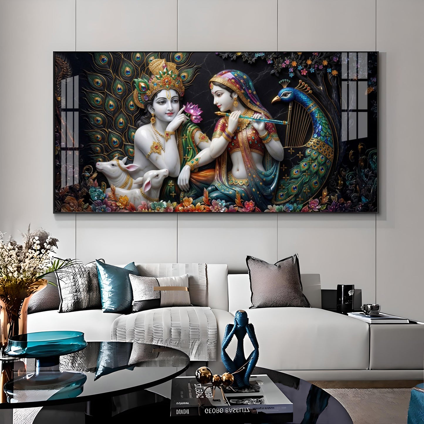 Eternal Love Mural Of Radha and Krishna Premium Acrylic Horizontal Wall Art
