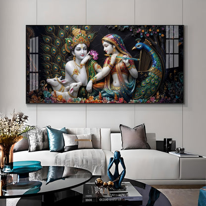 Eternal Love Mural Of Radha and Krishna Premium Acrylic Horizontal Wall Art