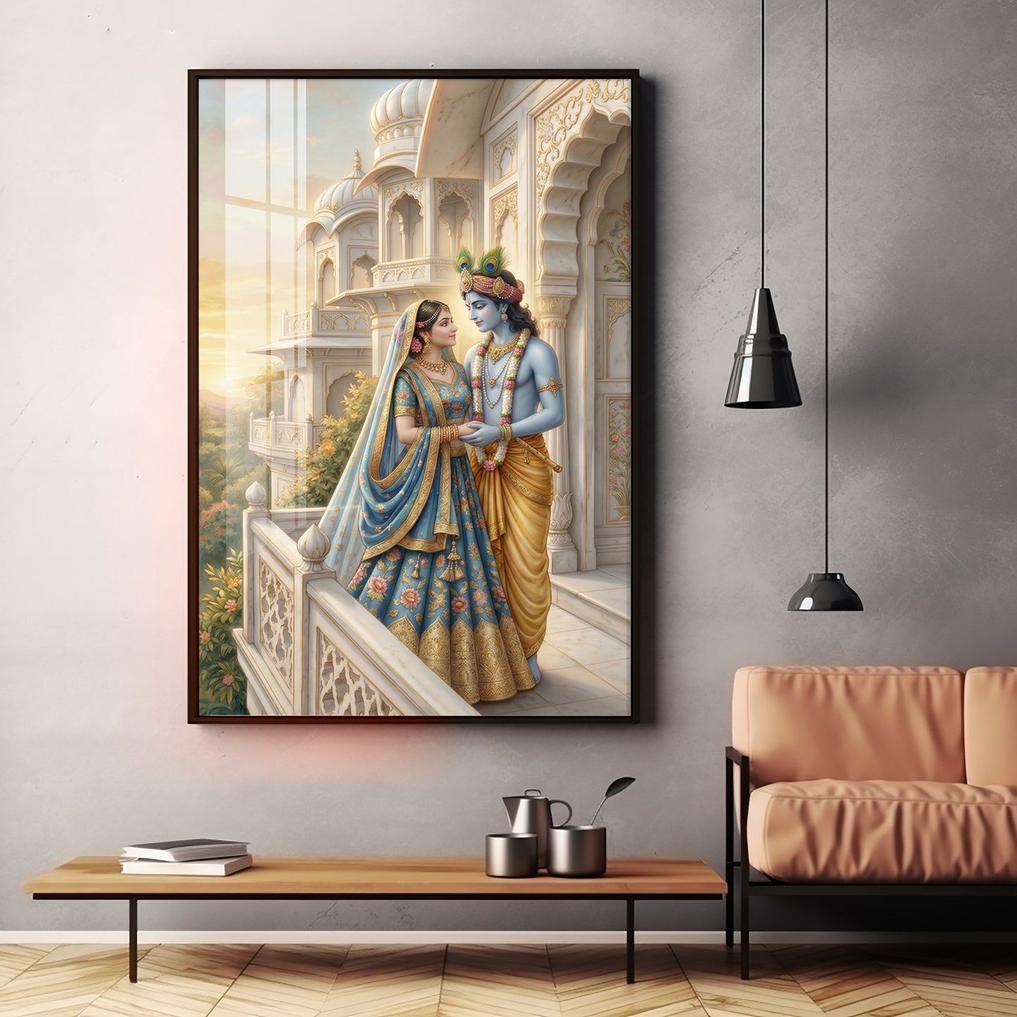 Hindu Deities Radha and Krishna Premium Acrylic Vertical Wall Art