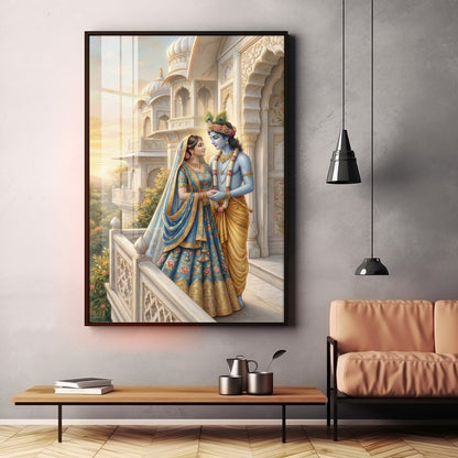 Hindu Deities Radha and Krishna Premium Acrylic Vertical Wall Art