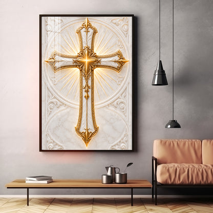 Golden Holy Cross Premium Acrylic Vertical Wall Art