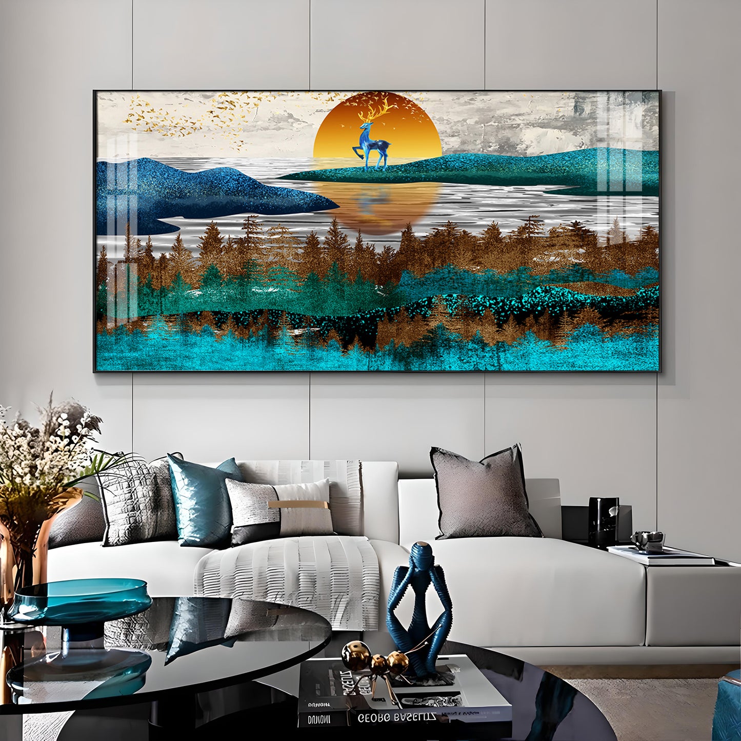 Abstract Nature Scene With Deer Premium Acrylic Horizontal Wall Art