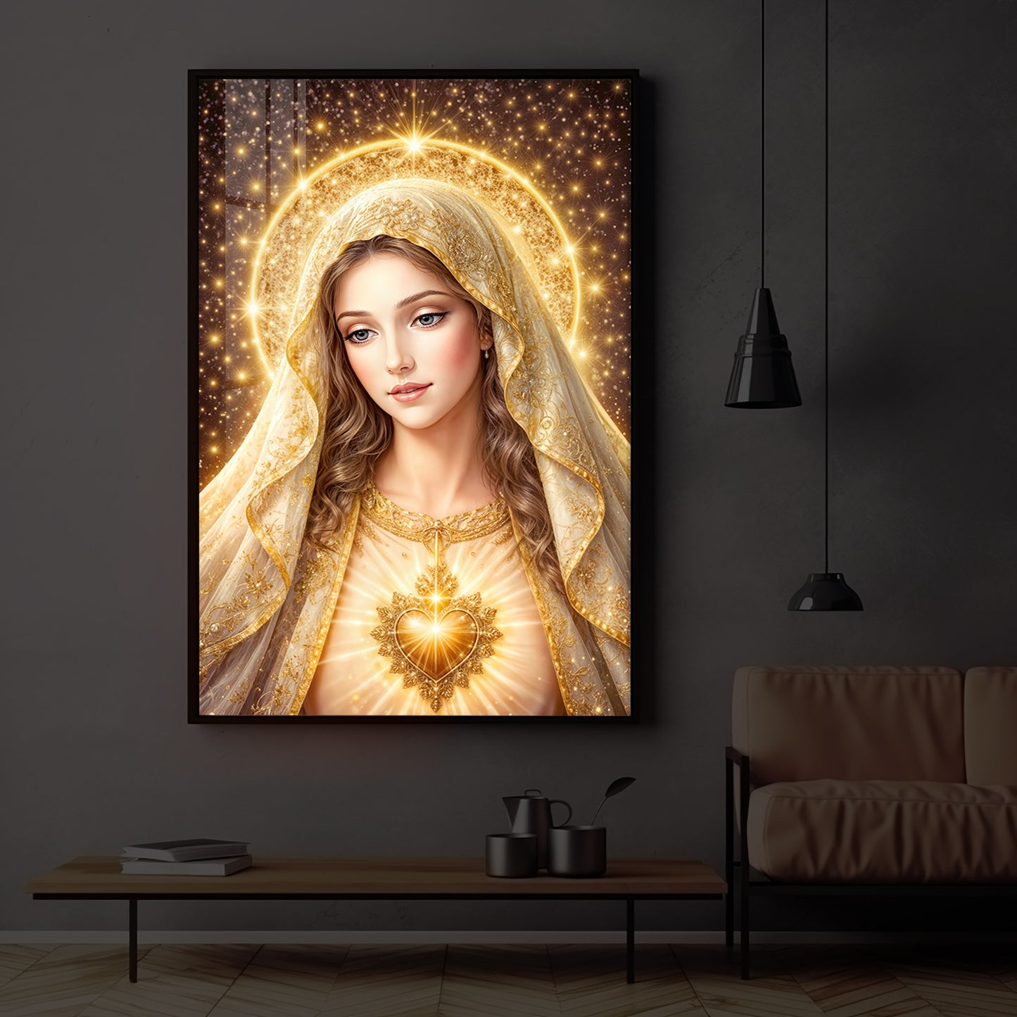 Virgin Mary Modern Luxury Backlight Vertical Wall Art