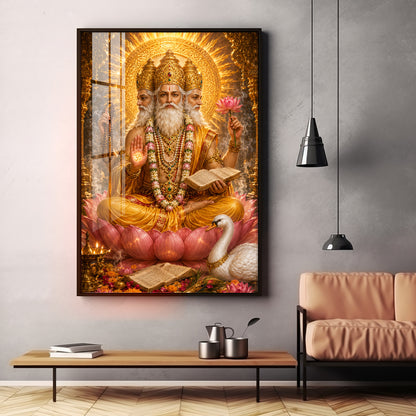 Lord Brahma With Vedas Premium Acrylic Vertical Wall Art