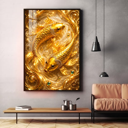 Golden Koi Fish Pair Premium Acrylic Vertical Wall Art