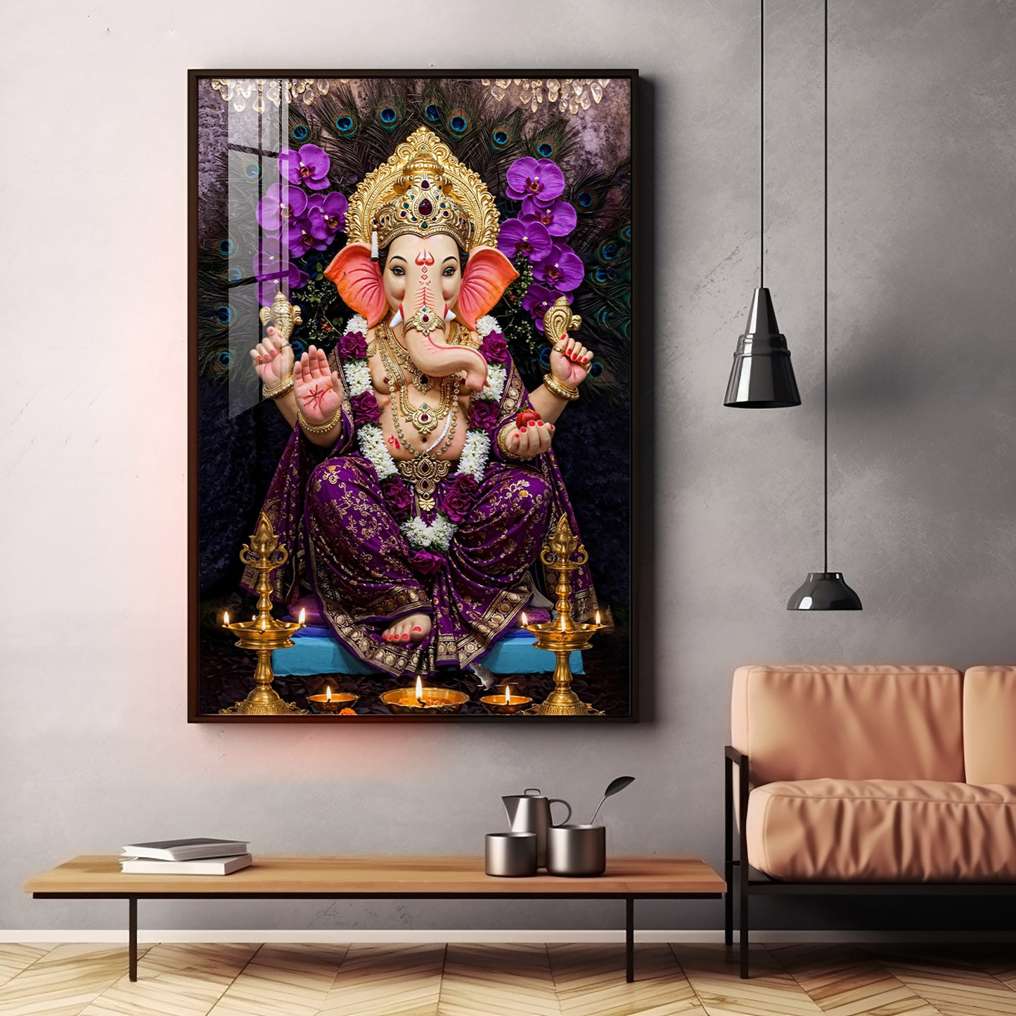 Hindu God Ganpati Bappa Premium Acrylic Vertical Wall Art