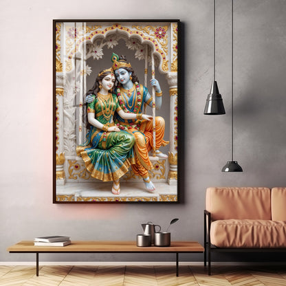 Sri Radha Krishna Blessing Premium Acrylic Vertical Wall Art