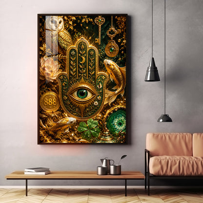 Golden Hamsa Hand Premium Acrylic Vertical Wall Art