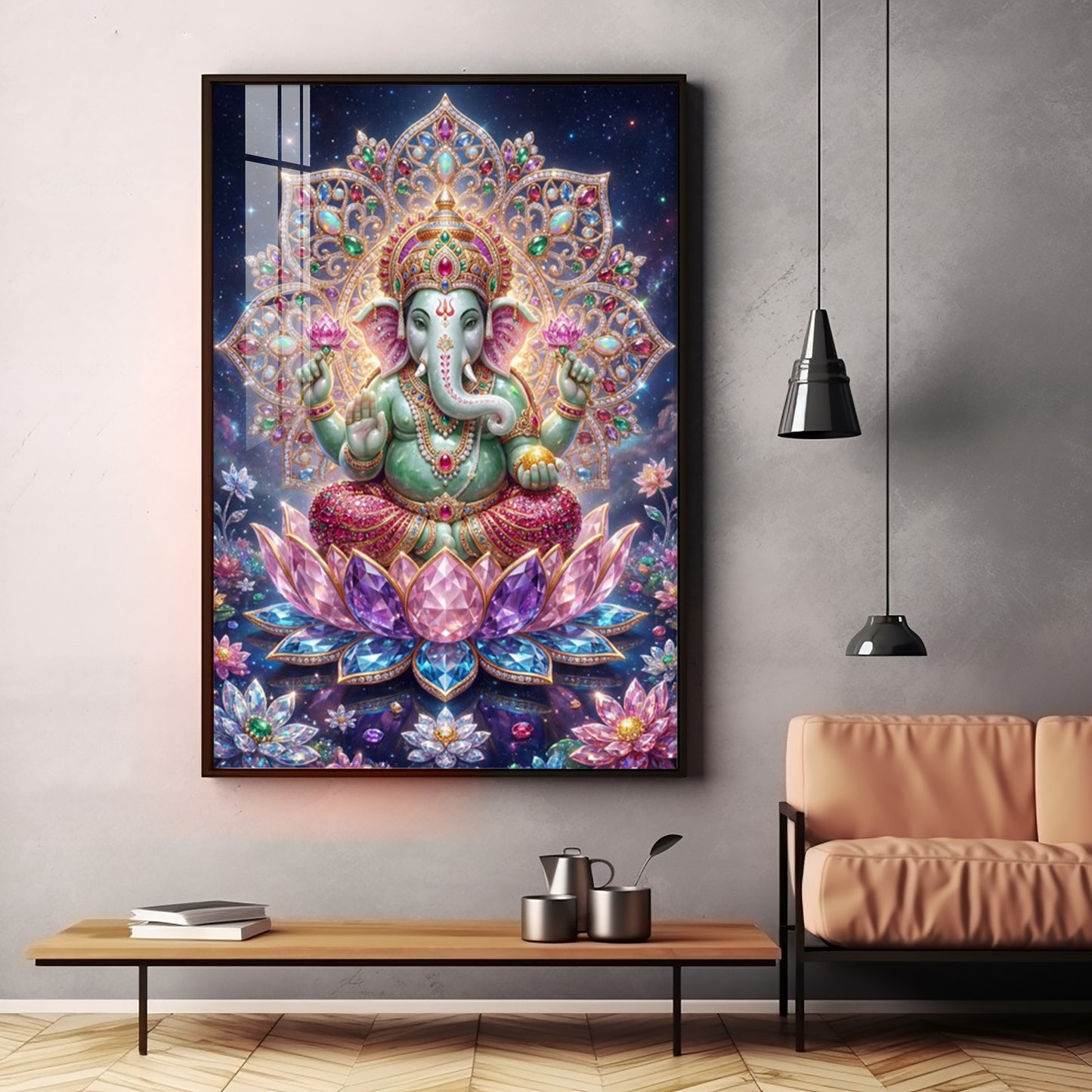 Colourful Lord Ganesha Premium Acrylic Vertical Wall Art