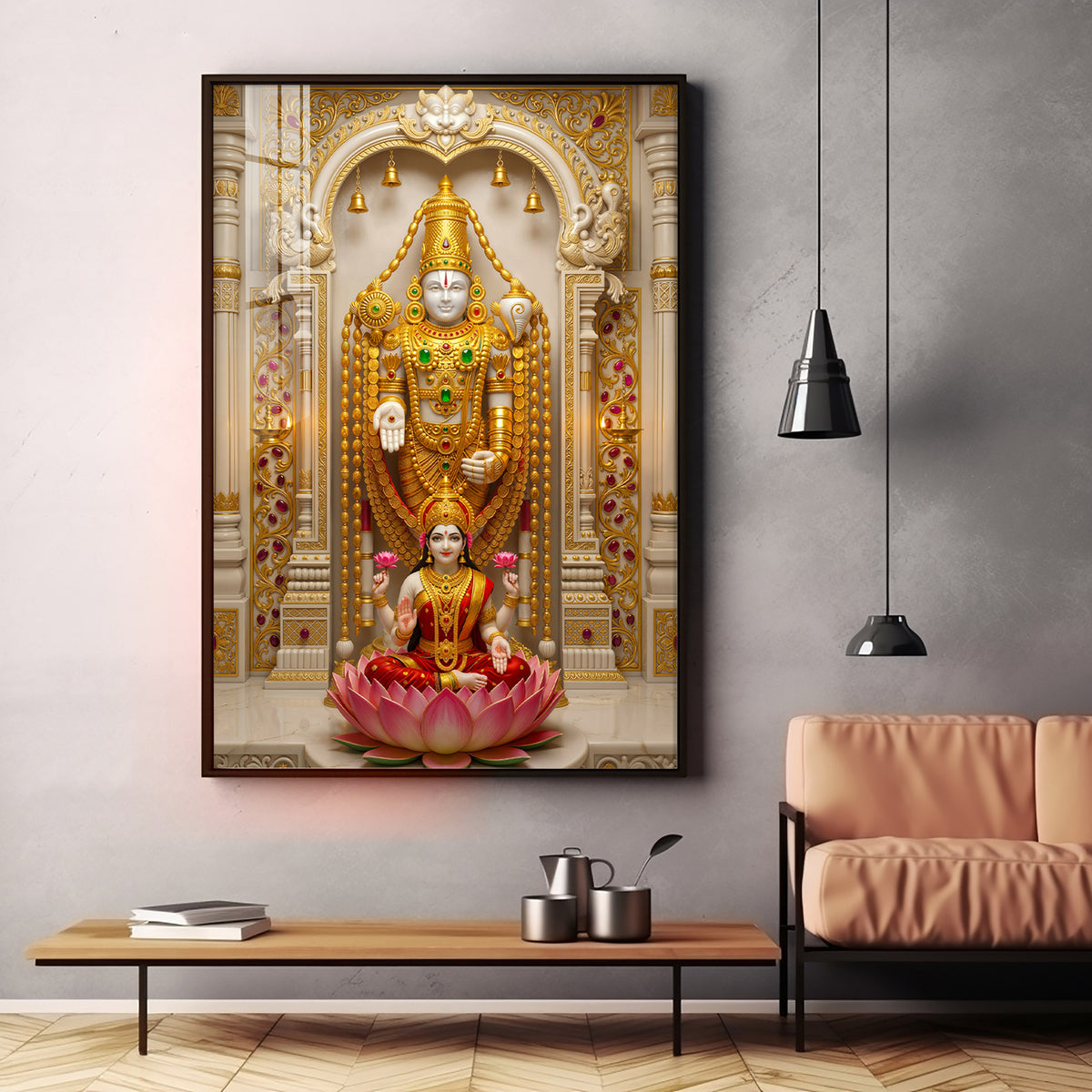 Tirupati Balaji With Devi Lakshmi Premium Acrylic Vertical Wall Art