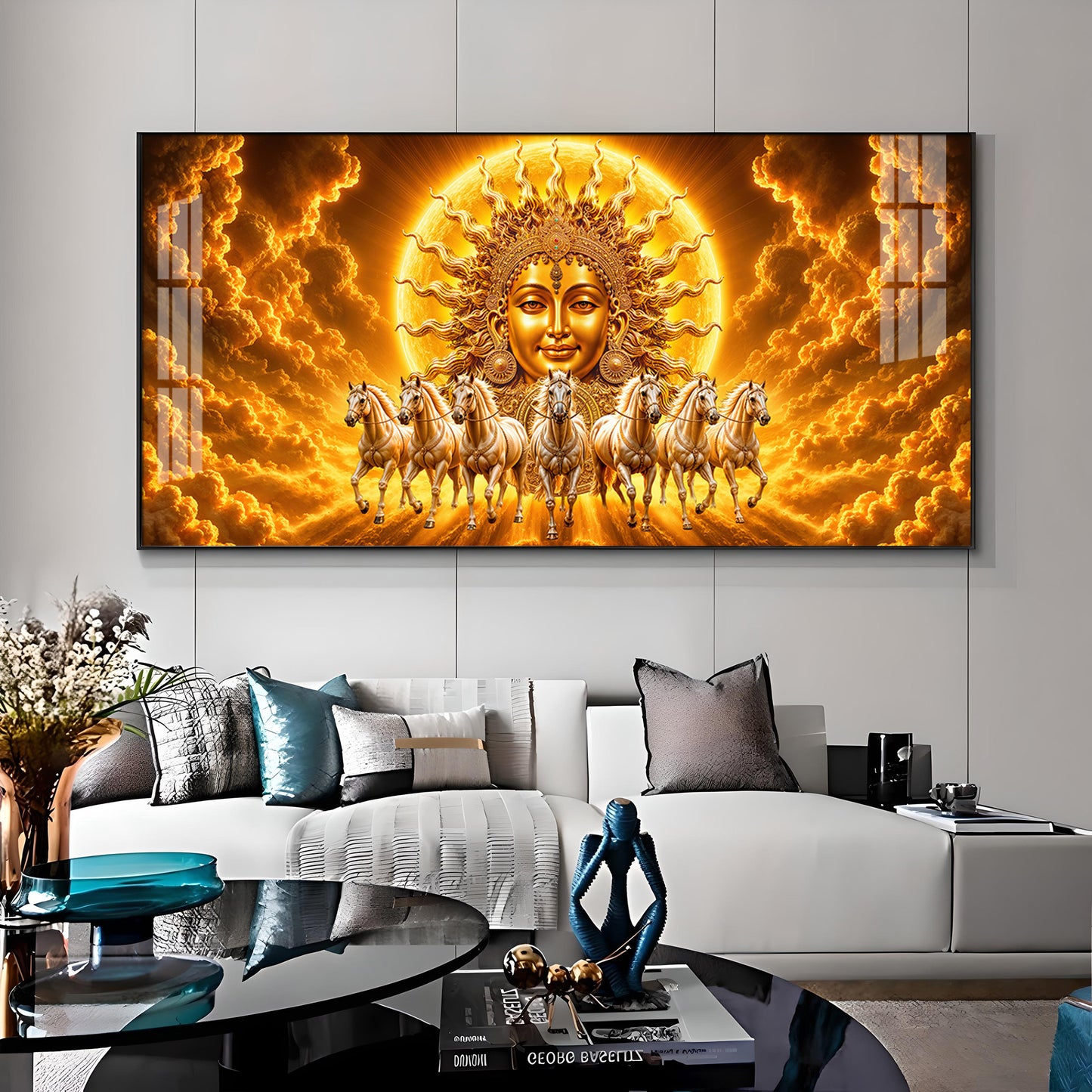 Surya Dev Running Horses Premium Acrylic Horizontal Wall Art