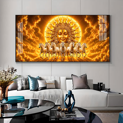 Surya Dev Running Horses Premium Acrylic Horizontal Wall Art