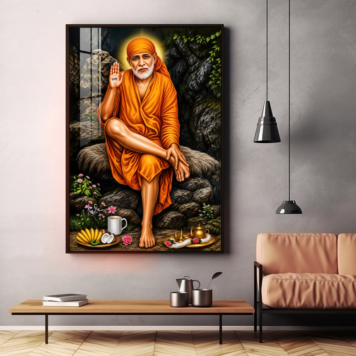 Sri Sai in Tranquil Premium Vertical Acrylic Wall Art