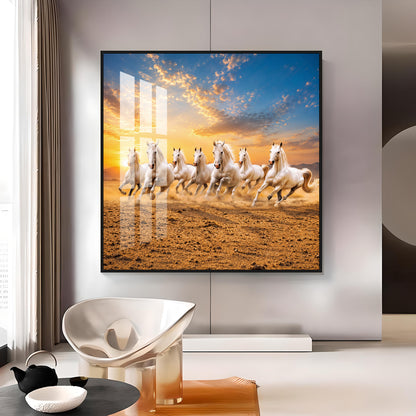 Seven Running Horses Premium Acrylic Square Wall Art