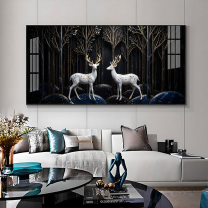 Two White Deer With Golden Antlers Premium Acrylic Horizontal Wall Art
