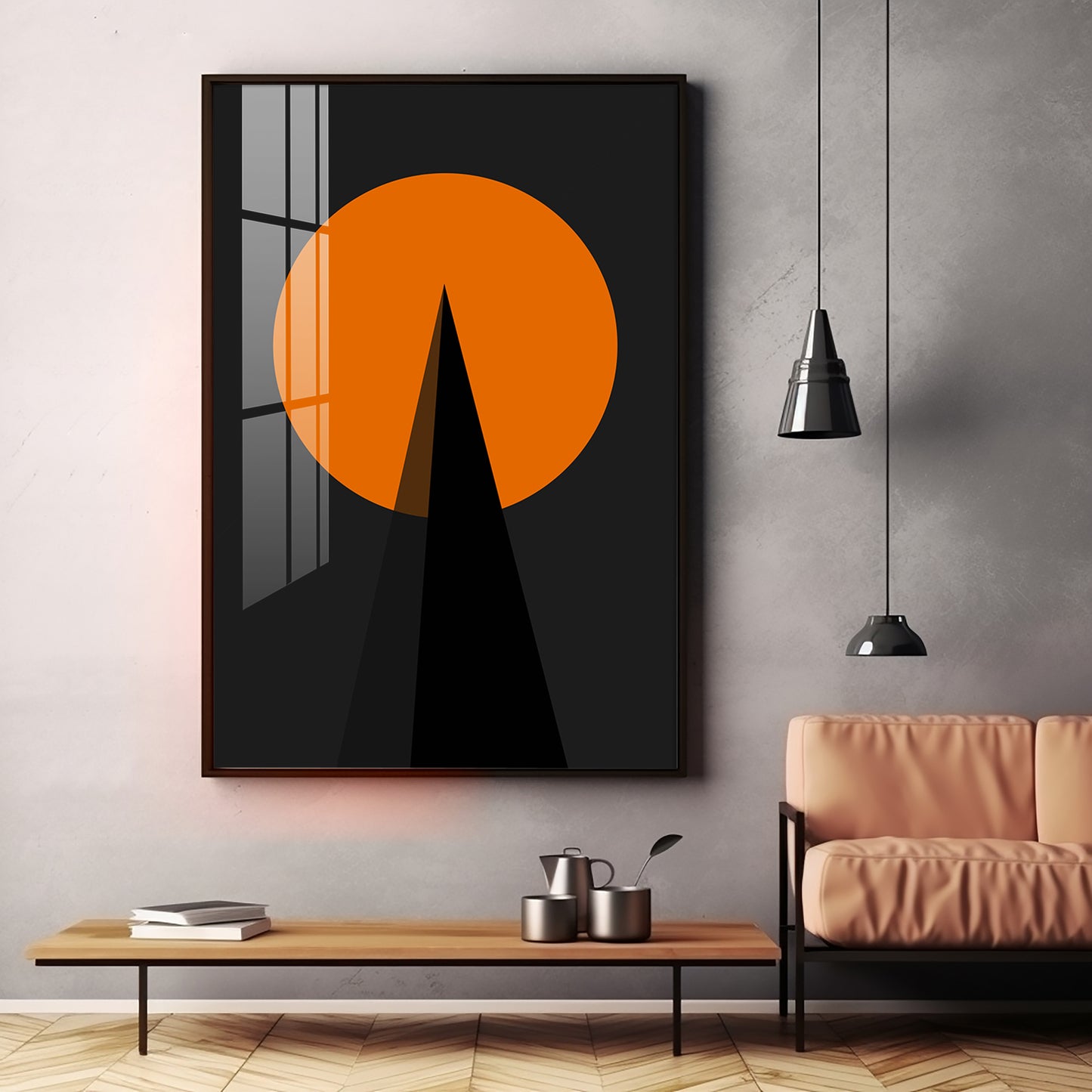 Black Orange Geometry Premium Acrylic Vertical Wall Art